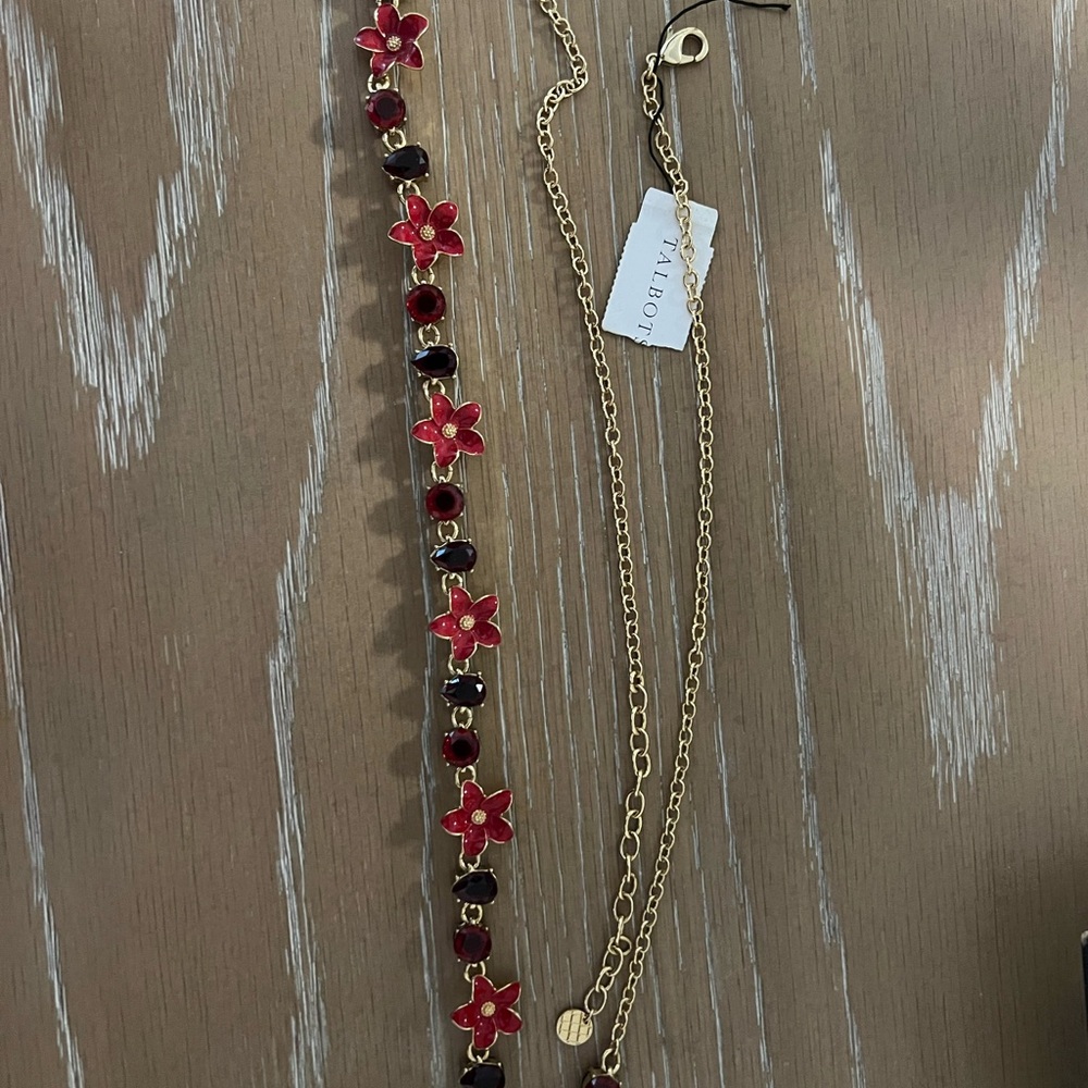 Talbots Red and Gold Floral Necklace
